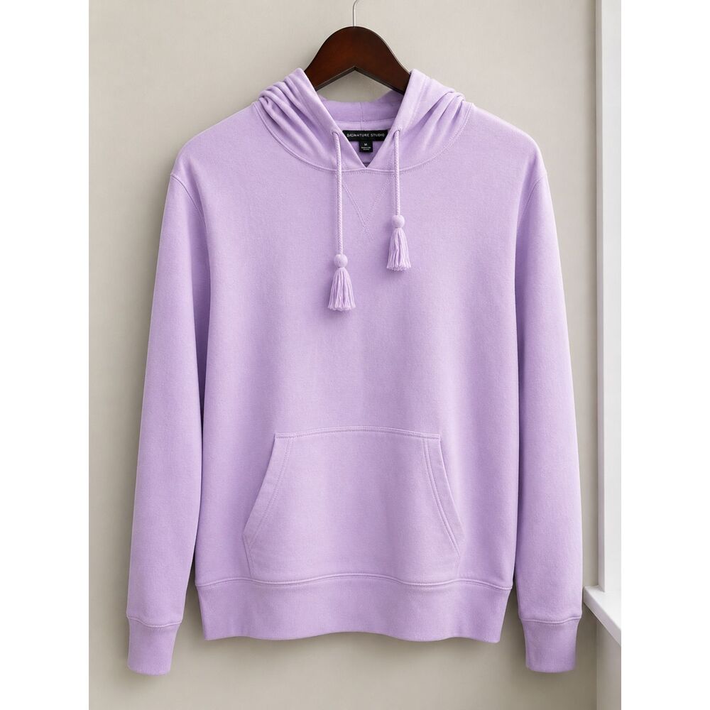 Signature Studio L Women Lavender Hoodie Sweatshirt Kangaroo Pocket Pullover H3